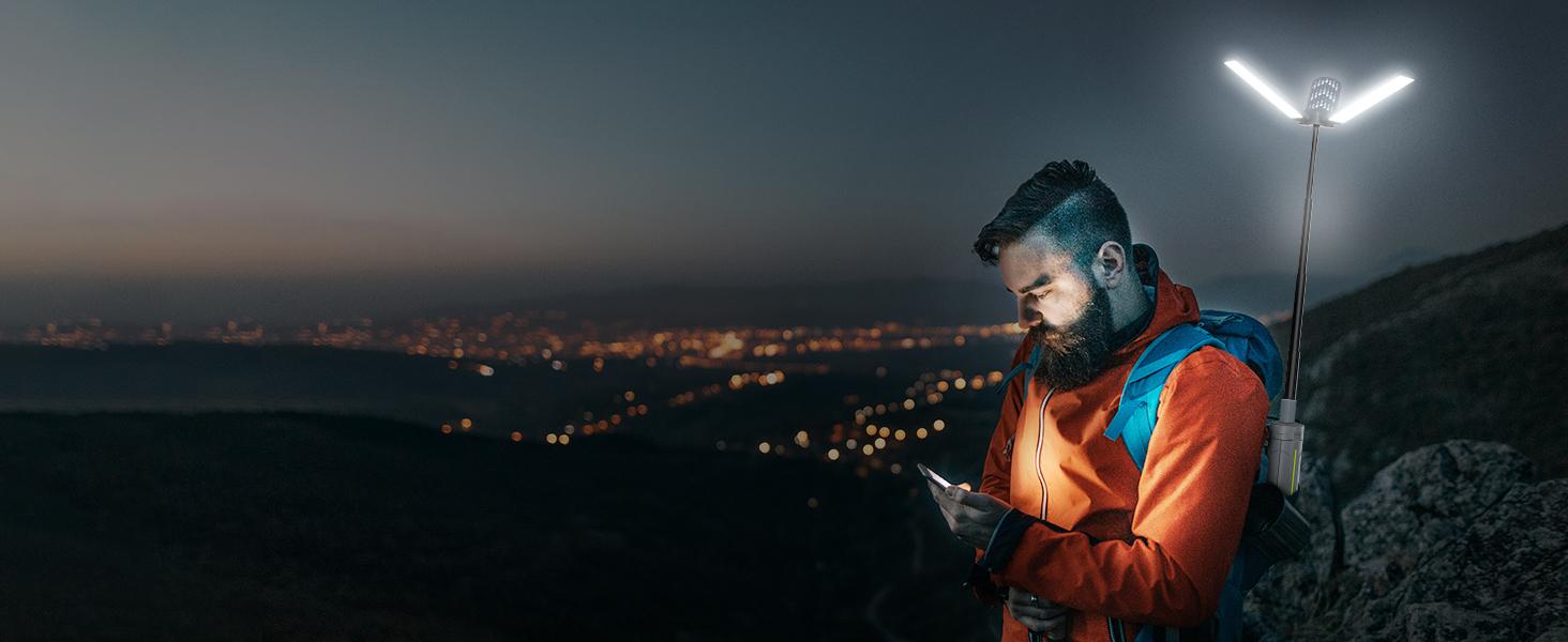 40" Telescopic Camping Lights with Stand, 8000mAh Rechargeable LED Work Light & Camp Lantern, 1000LM Portable Tripod Lamp, 20H Runtime for Power Outages, Survival Gear and Camping Essentials