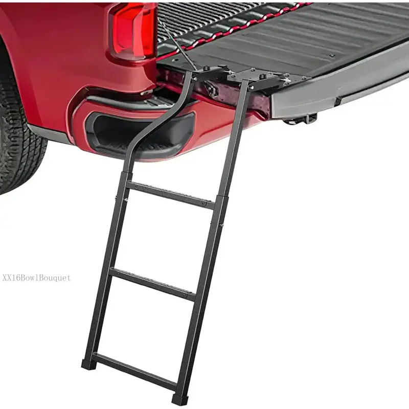 Foldable Truck Tailgate Ladder for Pickups - Aluminum Grips, Replaceable Rubber Ft, Stainless Screws - Universal Car Accessories for Automotive Vehicles, Auto Parts AccessoriesXX16BowlBouquet