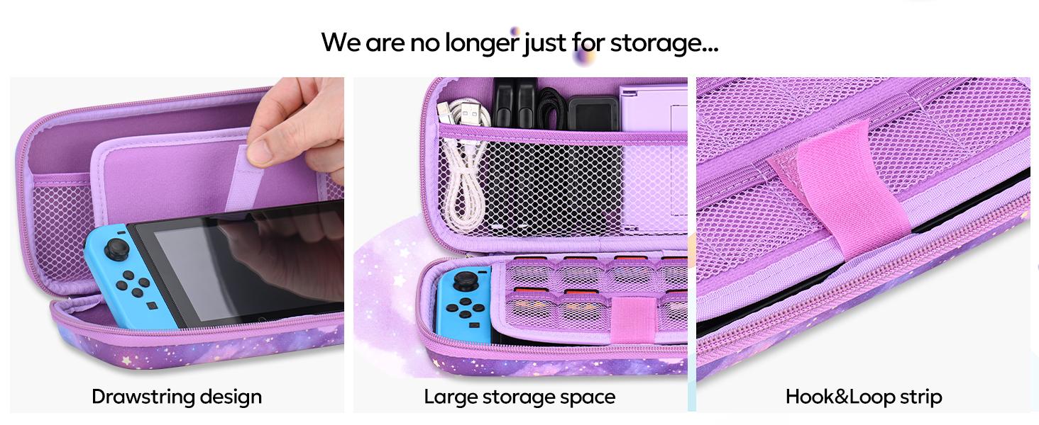 P-PHP010   Switch Case for NS Switch,  15 in 1 Switch Accessories Bundles with Switch Carrying Case, Switch Game Case, Switch Protective Case, Switch Screen Protector, Switch Thumb Caps (Galaxy Purple)