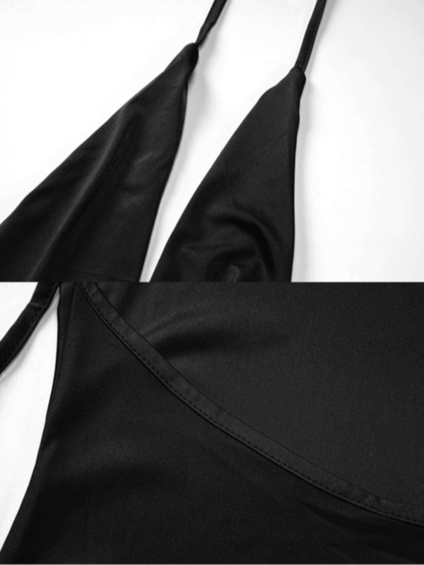 Women's Solid Backless Draped Tie Back Satin Dress, Fashion Halter Neck Sleeveless Long Bodycon Dress for Evening Party, Summer Outfits 2026, Ladies Summer Clothes