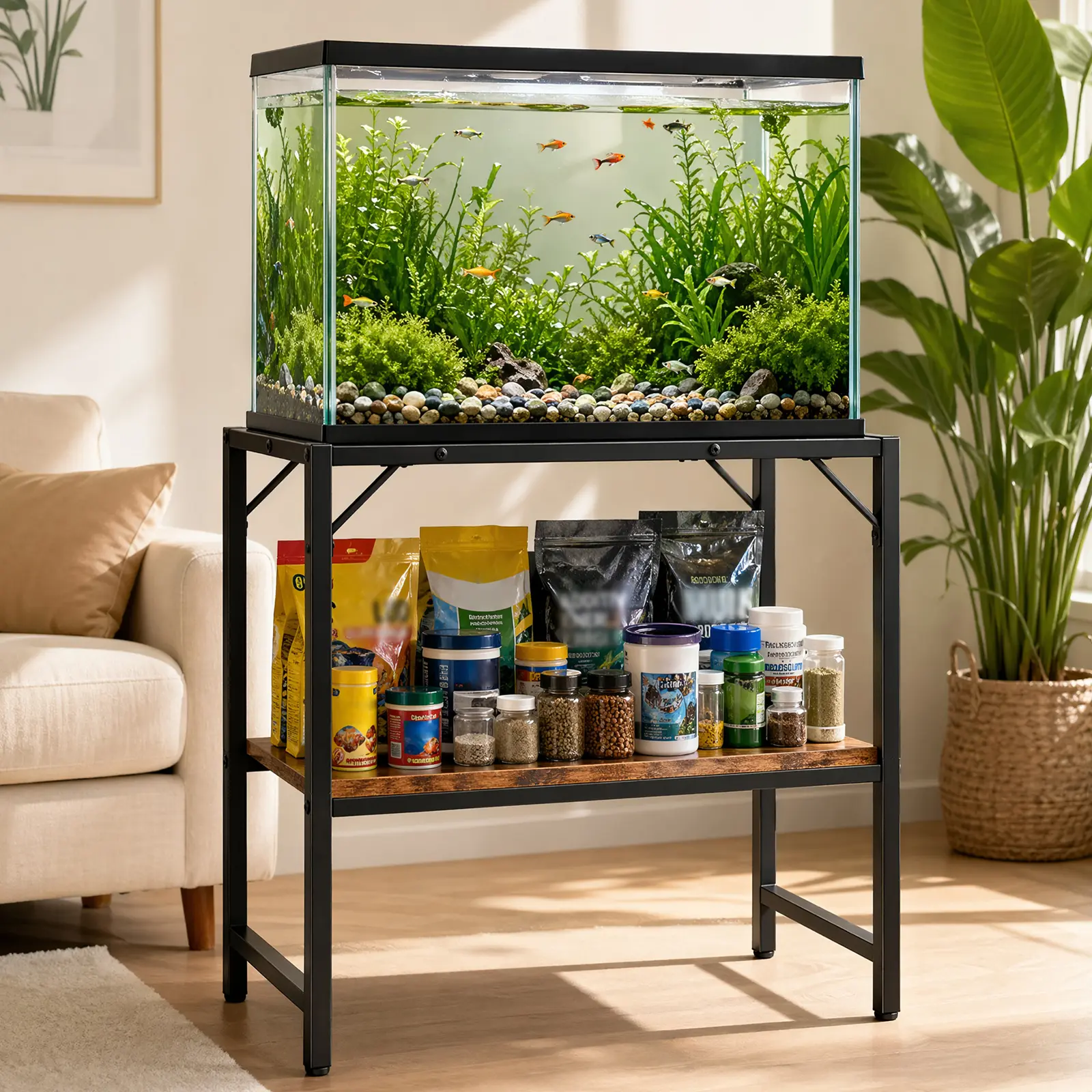 40-50 Gal Metal & Wood Aquarium Stand with Storage Shelf, 36.2x24.4x18.9 in Fish Tank Rack for Pet Fish Aquatic Supplies