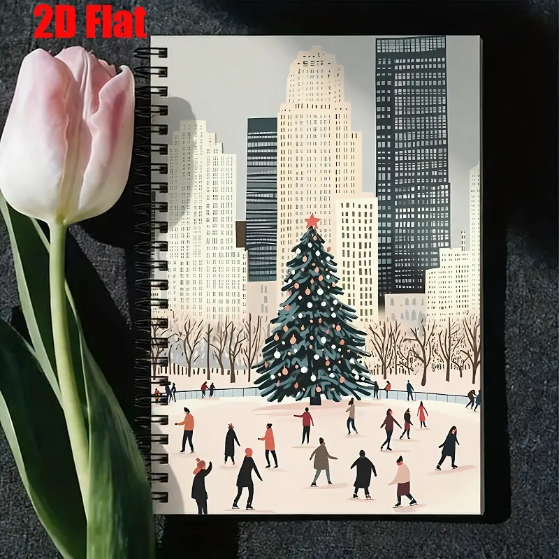 1 Christmas City Spiral Notebook, 5.7x8.26 inch, High-quality Lined Pages, Durable Binding, Holiday Shopping List Organizer, Xmas Party Planner, Winter Travel Journal, Ice Skating Memories Recorder, New Year Gift for Christmas Lovers [2D] Flat