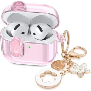(with Safety Lock) Clear Durable Case Cover Protection for AirPods 4 with Cute Bling Keychain Women Girls