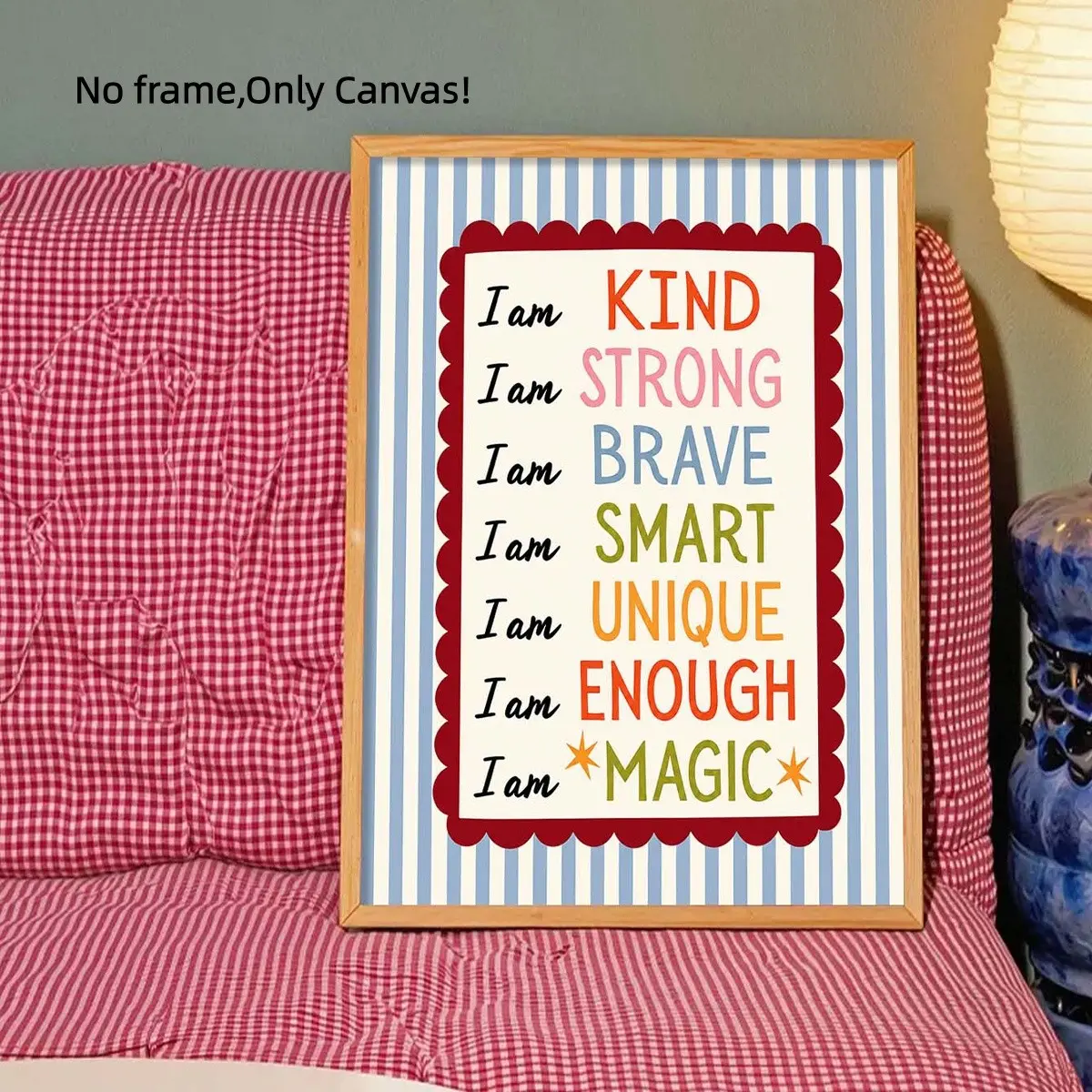 1pc Unframed Canvas Poster, Cute Blue Stripes Design, Inspirational Quote, Ideal for Baby Room, Playroom, Child's Bedroom Decor