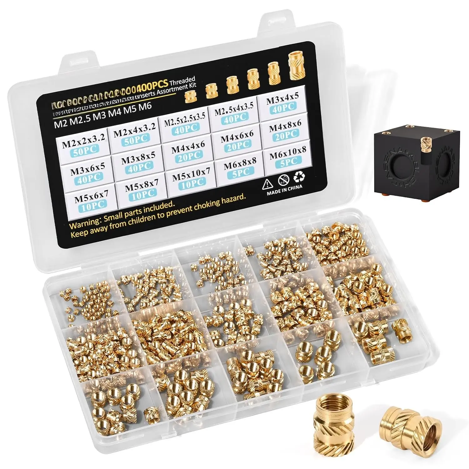 400 count Brass Threaded Inserts,  Metric Heat Set Insert M2 M2.5 M3 M4 M5 M6 -   for  Printing Projects, Brass Heat Set Insert for Plastic and  Printing
