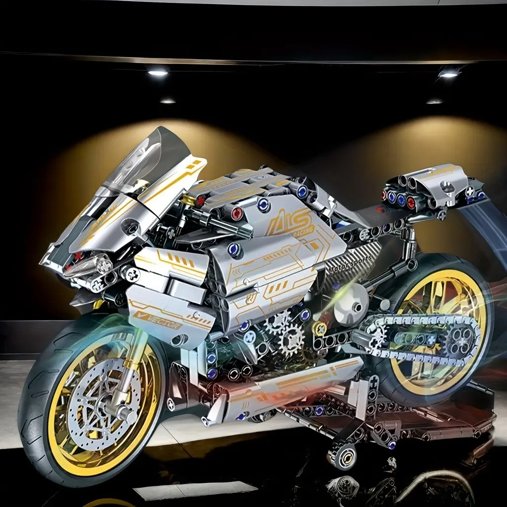 2026 Hot Platinum Motorcycle Model Building Blocks, Fun Assembly, Desktop Decor, 3D Static Puzzle, No Battery, No Color Box
