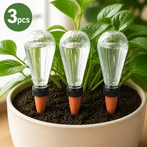 3pcs 16.91oz Large Capacity Transparent Diamond Automatic Watering Device, Terracotta Slow Release Anti-Clogging Seepage Device, Watering Tool, Indoor Drip Irrigation Watering System, Potted Flower Plant Watering Device