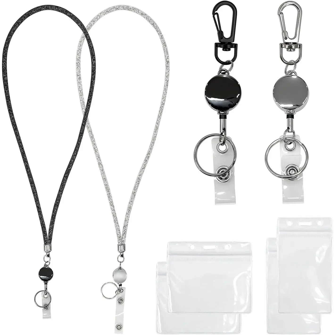 Lanyards for Cruise Ship Cards, 2 Pack Retractable Badge Lanyard with ID Holder, Bling  Lanyard for Women Men,  & Black Set for Work, Conference, Events, , Teachers