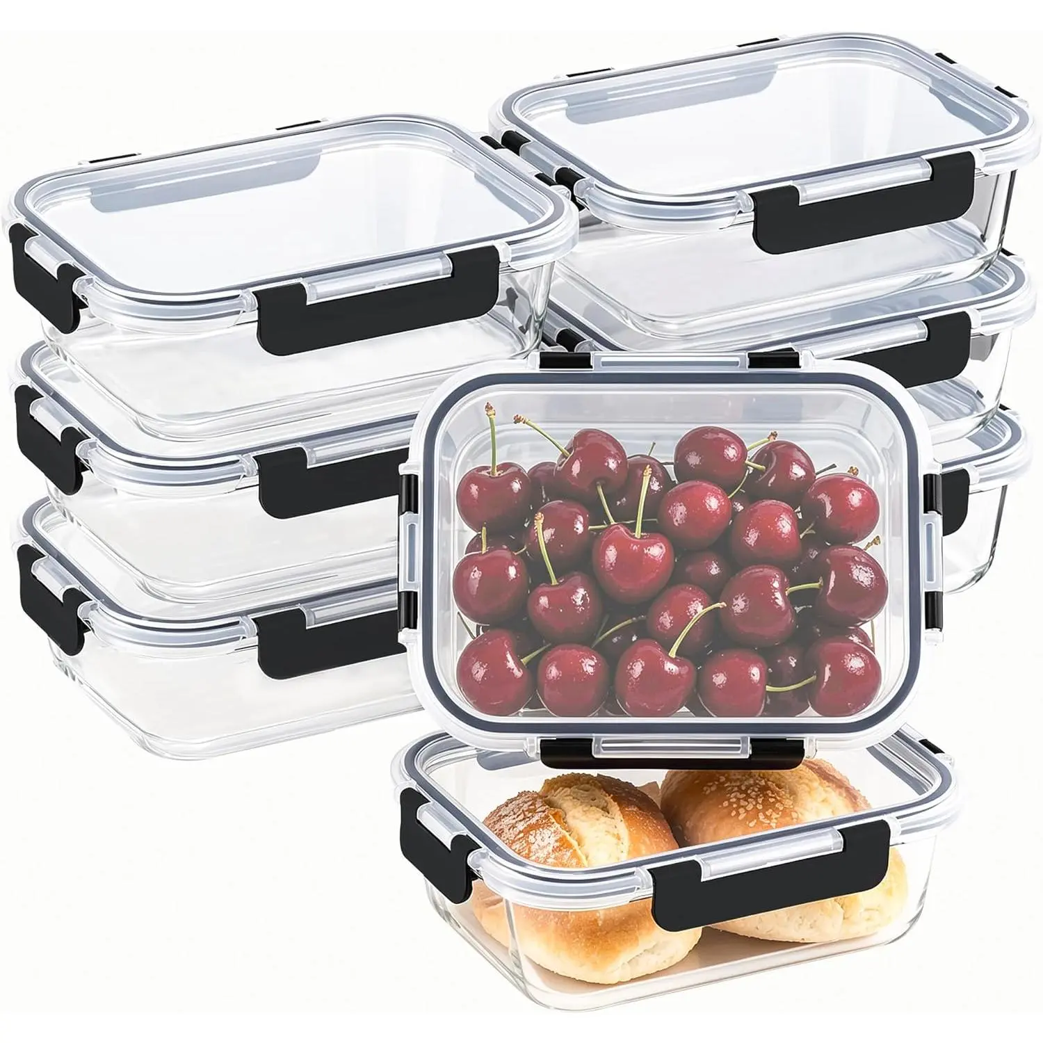 8 Pack 36oz Large Glass Meal Prep Containers with lids, Glass Food Storage Containers with Leak Proof Snap Lock Lids , Airtight Bento lunch Boxes, Kitchen Storage, Oven, Freezer and Dishwasher Safe
