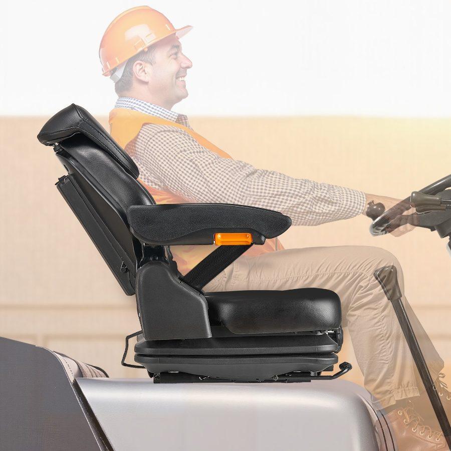 VEVOR Universal Forklift Seat, Tractor Suspension Seat with Adjustable Back, Armrest, Headrest Safety Belt, Secure Fold Down Tractor Seat with Micro Switch, Lawnmower Seat for Skid Loader Bulldozer
