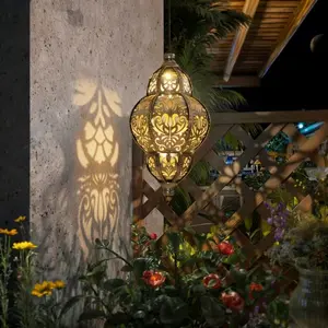 Moroccan Style Hanging Solar Pendant Lights, Metal Solar Step Decor Lanterns, Ideal Garden Accessories & Gift for Mom, Grandma and Women for Yard & Patio Decor