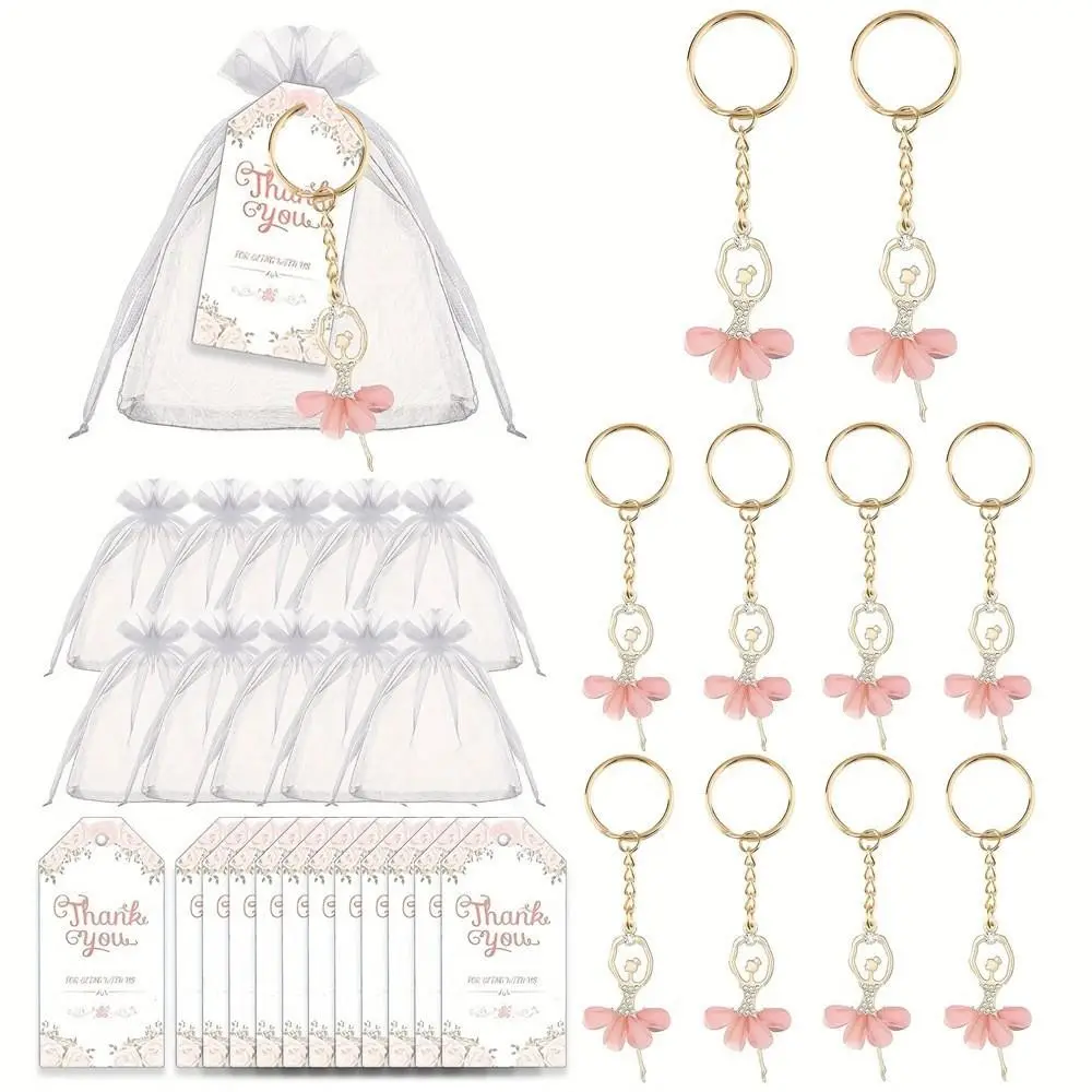 Ballet Dancer Keychain Gift Set, 10 Keychains with Clear Bags and Paper Tags, Perfect for Weddings, Birthdays, Holidays