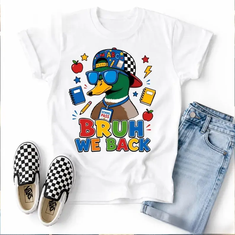 Bruh We Back Duck Kids Shirt, Funny Back to School Kids Tee, Cool Mallard School Shirt, First Day of School Outfit, Student Gift