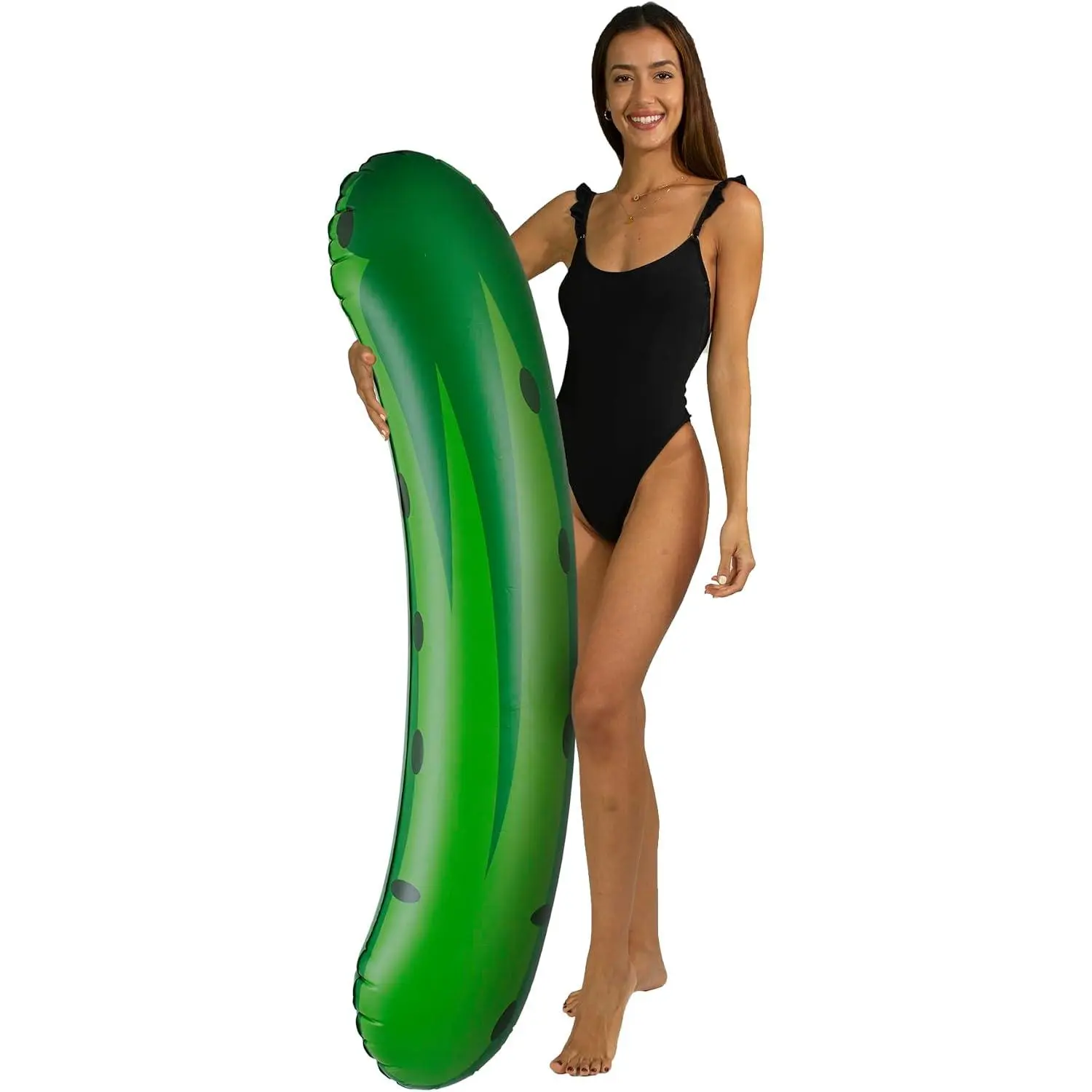 Giant Inflatable Pickle Pool Float Noodle - 60in Pool Floats, Photo Detail, Heavy-Duty PVC, Pet-Safe, Easy to Inflate & Store, Recreational Water Use Only, Dog Water Fun, Social Media Moments