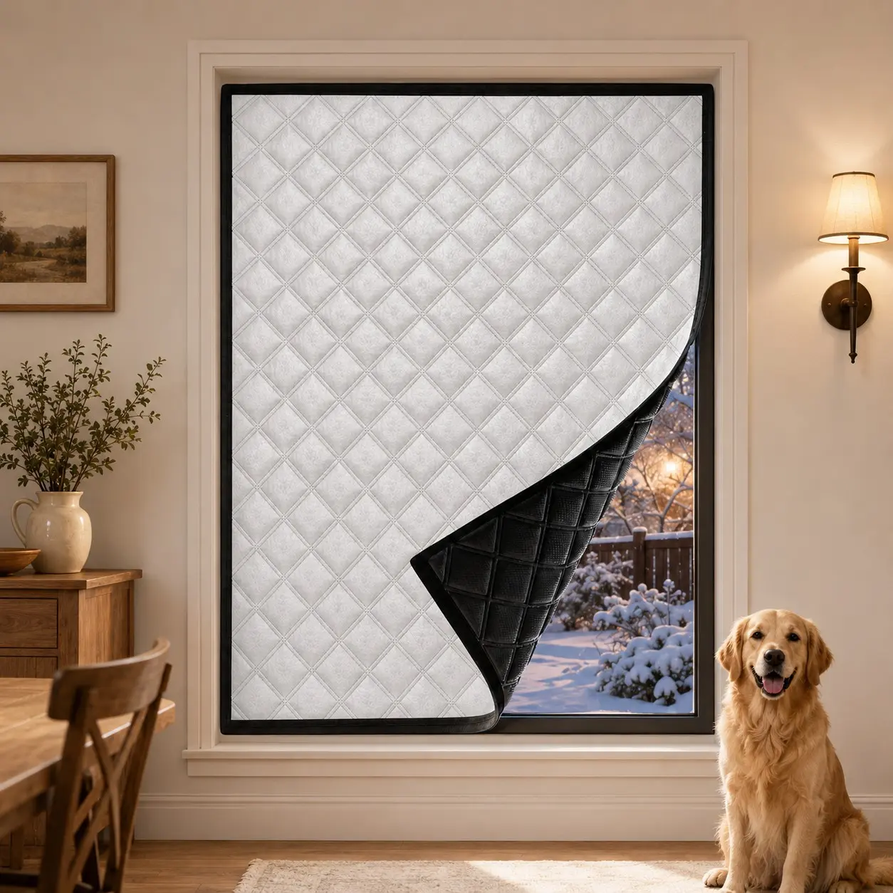 Winter Windproof Thermal Insulated Curtain, Thickened Thermal Barrier, Self-Adhesive Magic Tape Easy Install Installation, Energy Saving Window Cover
