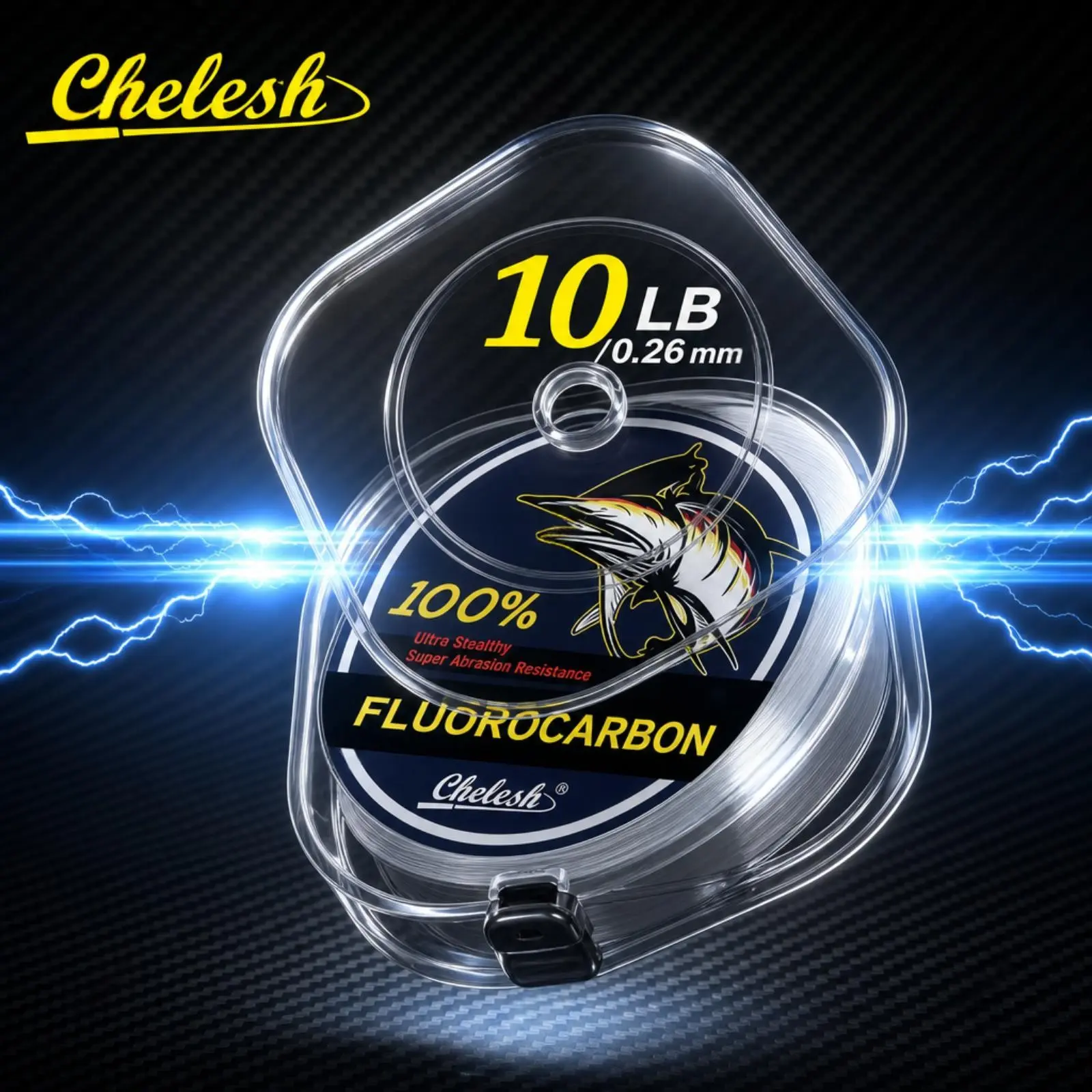 Chelesh 100% Pure Fluorocarbon Leader Line 32.8 YDS Low Visible Carbon Fishing Leader, High Abrasion Resistant Anti-Bite Line, Low Stretch High Sensitivity for Bass Trout Freshwater Saltwater Lure Rig