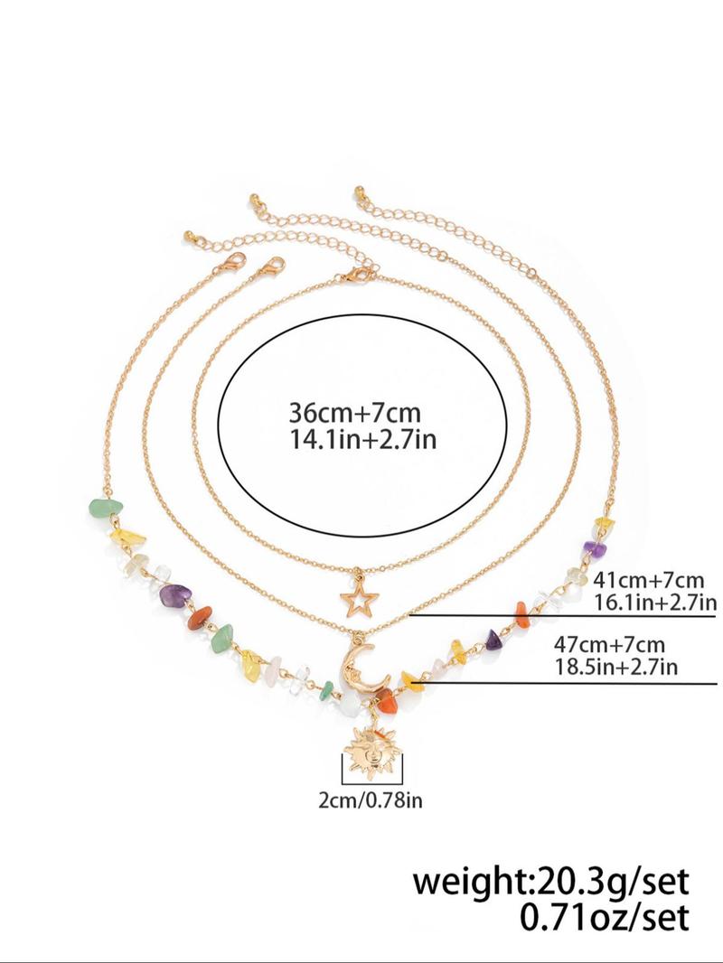 Women's Elegant Artificial Crystal & Star & Triple Moon Pendant Necklace, Fashion Jewelry for Party, Trendy All-match & Exquisite Jewelry for Gift, for Fall, Whimsical Necklace, Unique Gifts for Women, Statement Necklace, Necklace Stack