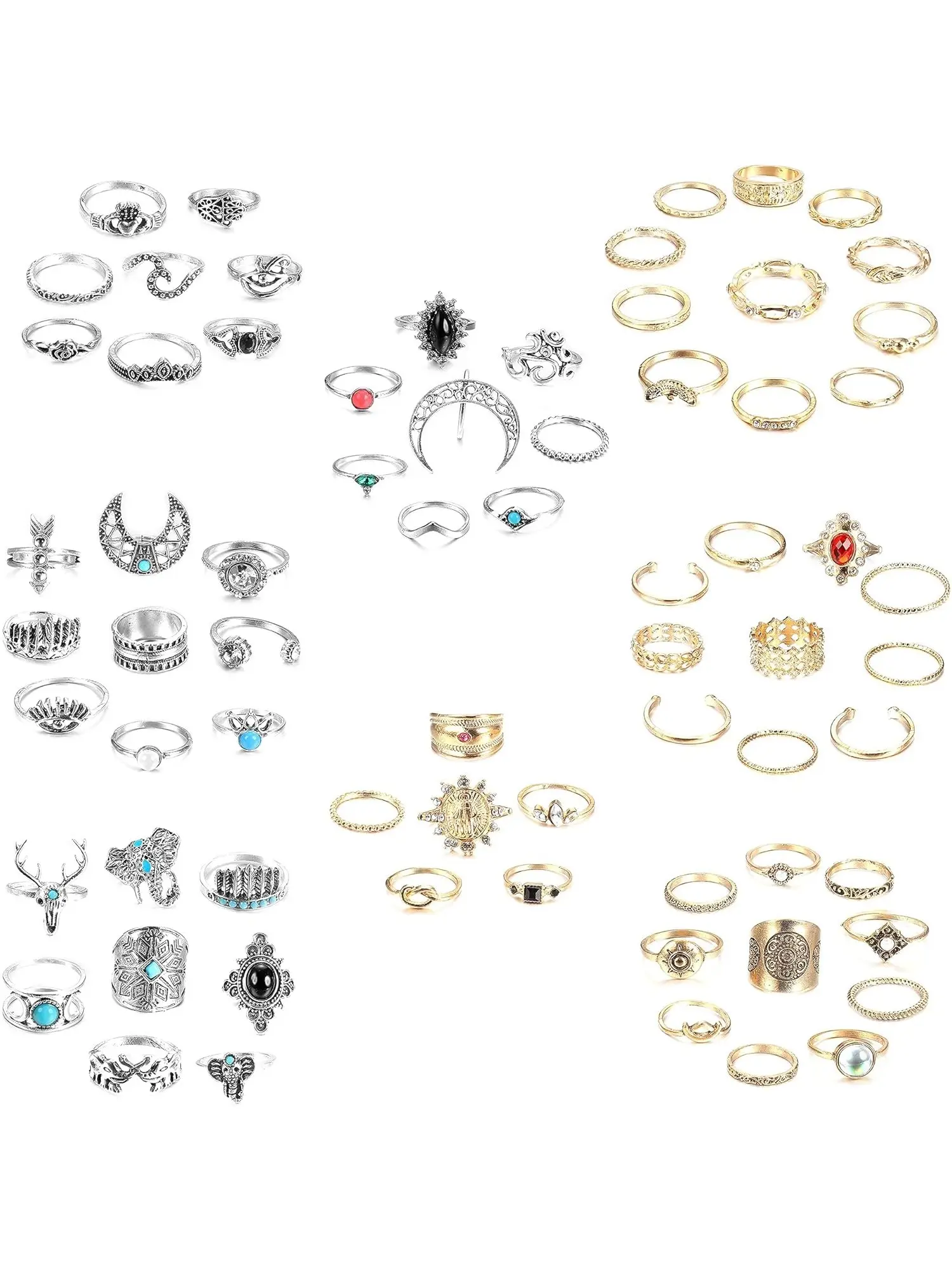 70 Pcs Knuckle Ring Set for Women Golden Silvery Rings Set Joint Stackable Midi Finger Ring Bohemian Retro Vintage Jewelry