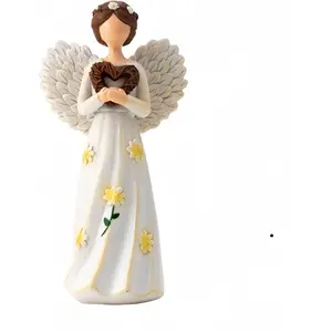 Hand-Painted Guardian Angel Figurine with Heart & Daisy Details - 5.8 Inch  Angel Statue for  Decor - Sympathy, Memorial, & Friendship Gifts for Women, Mom, Grandma,