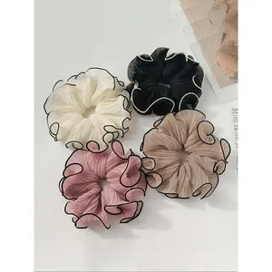 4pcs French Style Chiffon Lace Bowknot Hair Scrunchies, Bowknot Design, For Daily Life, Vacation And Casual Occasions Hair Accessories, For Women, Fall, Travel, Hair Tools, Hair Stuff