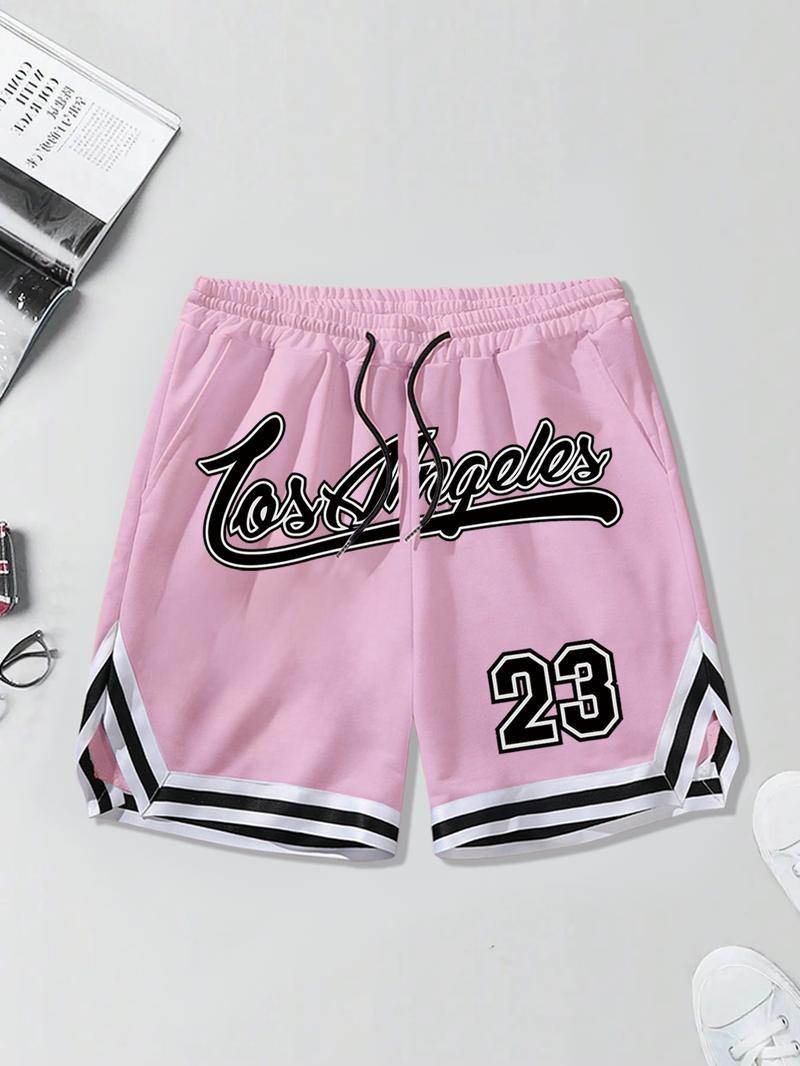 Men's Regular Fit Cartoon Print Basketball Jersey Shorts, Casual Comfy Breathable Shorts for Summer, Men's Bottoms for Daily Wear
