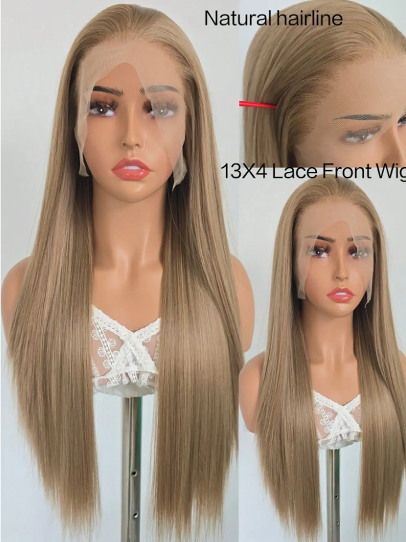 websterwigs Linen Gold Synthetic Lace Front Wig, Pre-Plucked Hairline, Long Straight Golden Blonde Wig, Lace Front Wig, Heat Resistant Synthetic Fiber Wig Suitable For Fashion Women