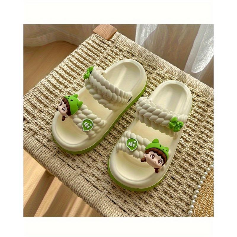 (New)Women's Slide Sandals With Cute Cartoon Design, Soft Sole Summer Open Toe Shoes, Indoor & Outdoor EVA Slides