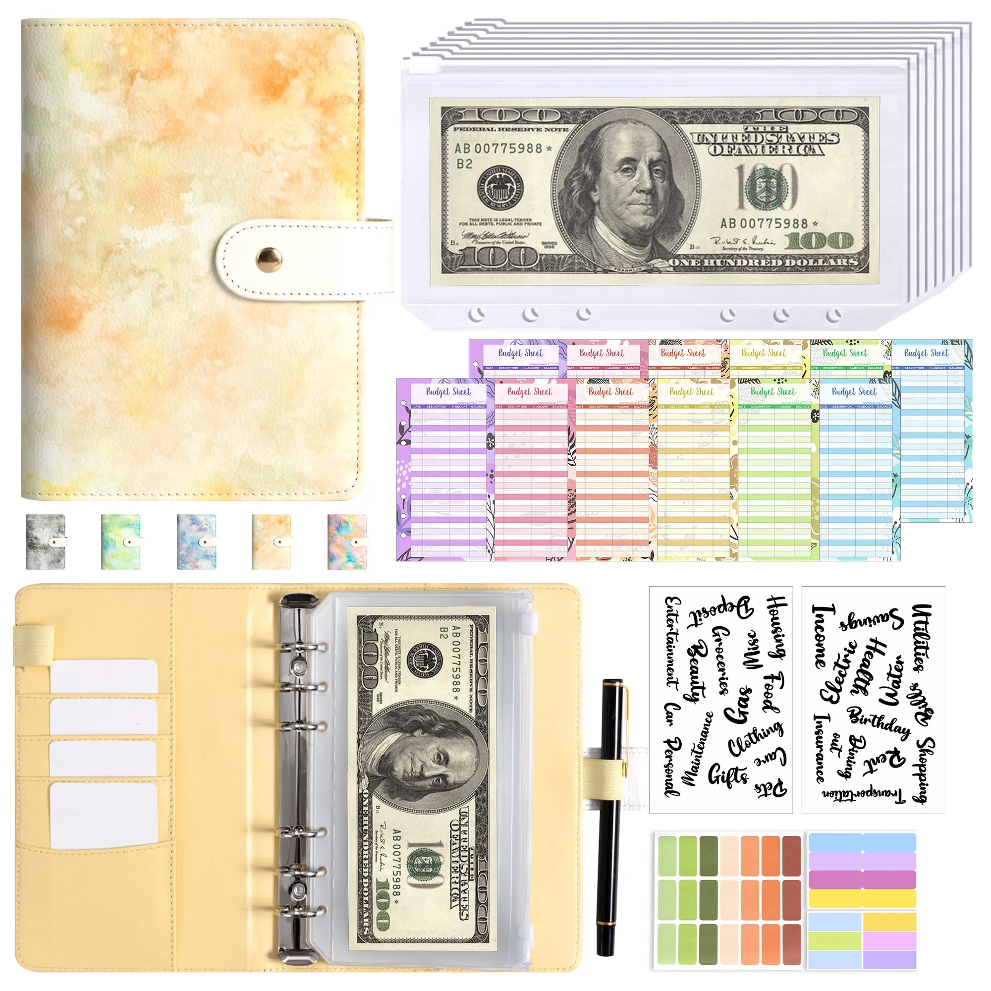 Financial Planning Set | A6 detachable circular planner + cash envelope system + budget cards and stickers | Easy Financial Management | Monthly Budget Planner