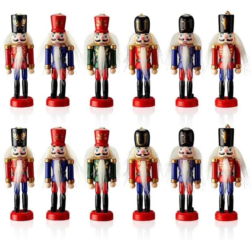 12 Pcs Christmas Nutcracker Ornament Small Wooden Soldier Hanging Decorations Nutcracker Figure Ornament for Christmas Figure Decoration
