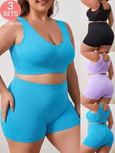 Plus Size Women's Underwear Set, Seamless Wide Strap Backless Top and Mid-Waist Comfortable Stretch Briefs, All-Season Casual Home Wear