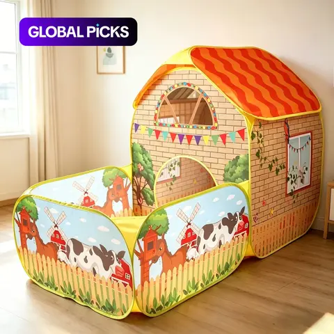 Kids' Garden Farm Play Tent with Ball Pit Structure (Balls Not Included), Large Portable Foldable Yellow Playhouse, Pop-Up Outdoor Playset, Party & Beach Toy, Holiday Gift, Outdoor Play Equipment #GLOBAL PICKS
