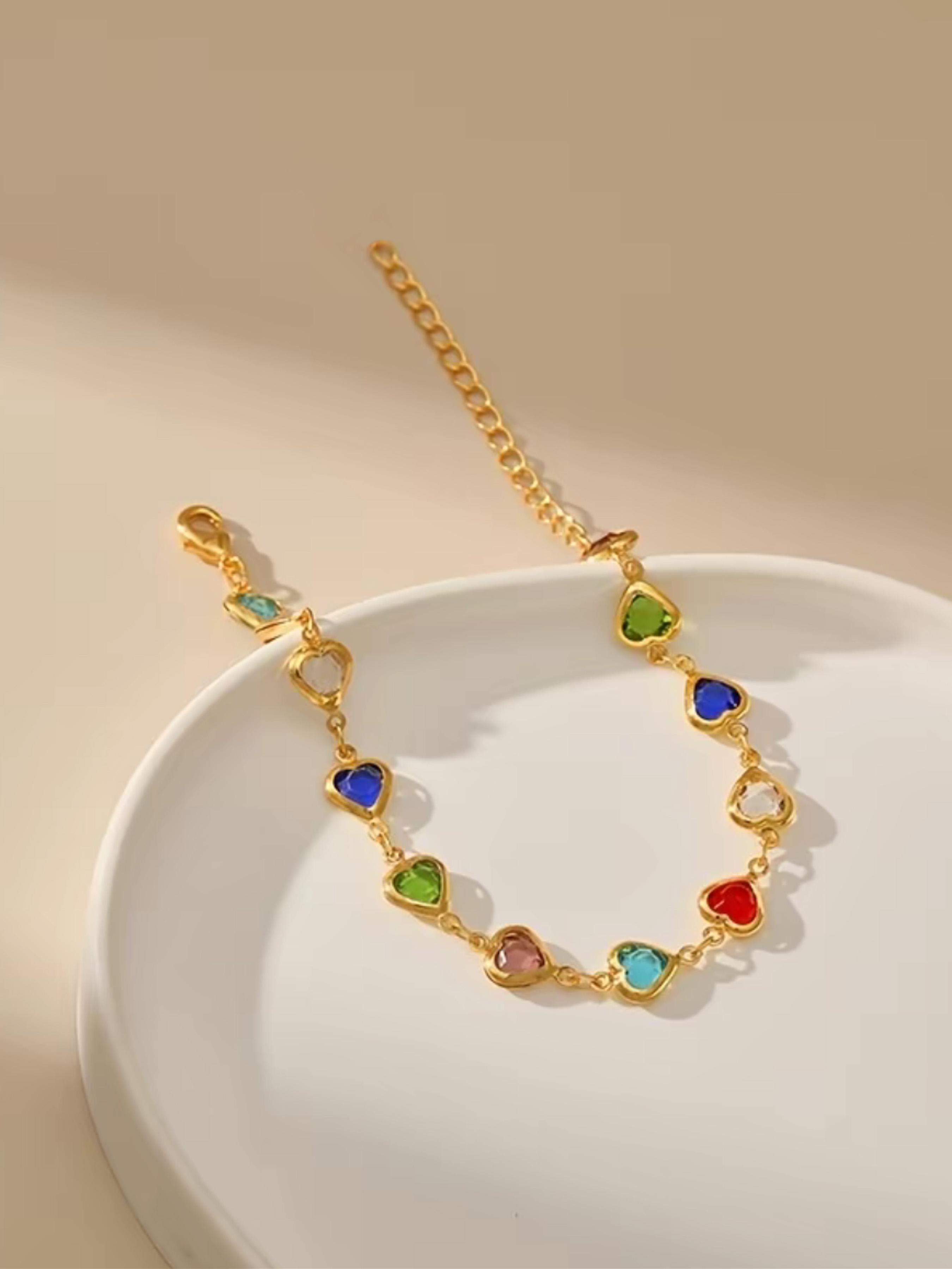 Colorful Heart Shaped Zirconia Decor Bracelet, Fashion Jewelry for Party, Daily Clothing Decor, Trendy All-match & Exquisite Jewelry for Birthday Gift, Trendy Fashionable Accessories