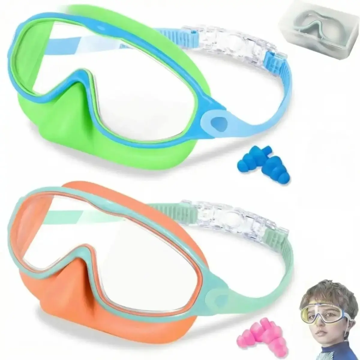 2-Pack Kids Swim Goggles with Nose Cover, Anti-UV Anti-Fog Large View Waterproof Eyewear, Comfortable Soft Fit for Ages 3-15, Perfect for Pool, Beach and Summer Outdoor Water Sports Activities tiktokshopbacktoschool