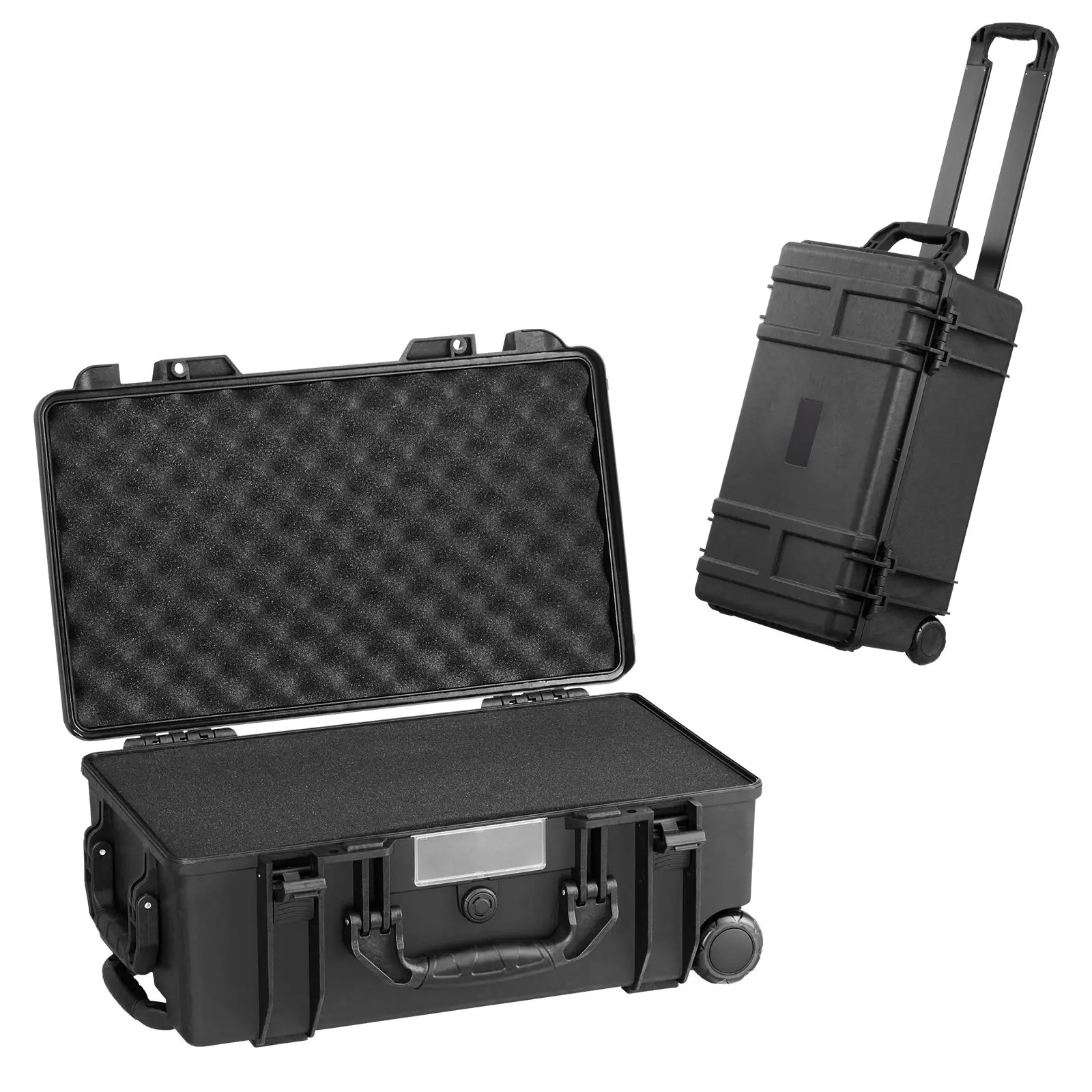 IP67 Weatherproof Heavy-Duty Protective Dry Box Case with Pre-Cut Foam, Wheels, Retractable Pull Handle, Lock, Cover - Portable for Hunting, Travel - Fits Cameras, Drones, Equipment (64x51x25cm)