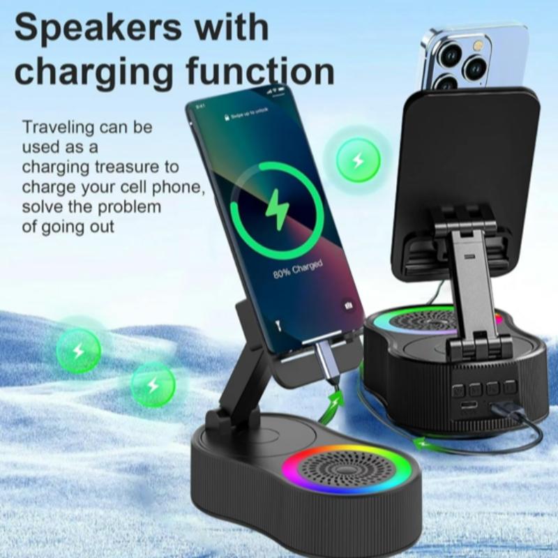 New Wireless  Audio Bluetooth Speaker5in1 Phone Holder, Emergency Rechargeable with Colorful Ambient LightFoldable for Tablet iPhone Android, Gifts forMen Women, Ideal surprising festival gift For Thanksgiving Day,Christmas,New Year,Birthday