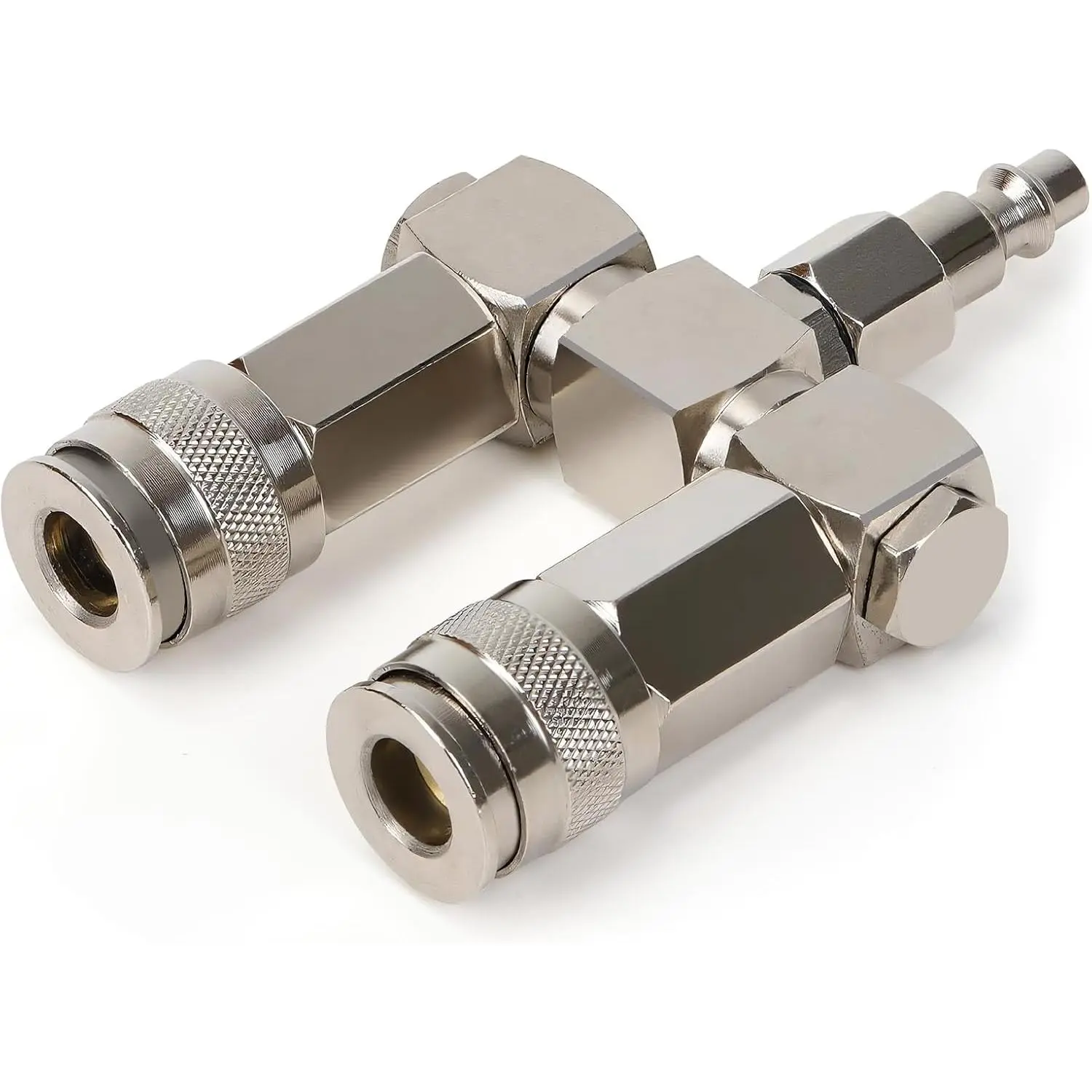 2-Way Air Hose Splitter with 360? Swivel, 1/4" NPT Steel Fittings - 300PSI Industrial Air Compressor Connector, Durable Quick Connect Accessories
