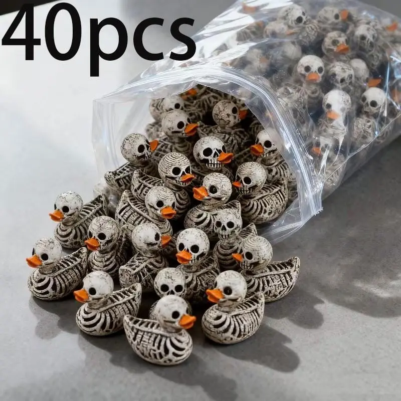 40pcs 3D Printed Skull Duck Resin Figurines, Dark Horror Design with Sunken Eyes and Beak, Halloween Christmas Decorations