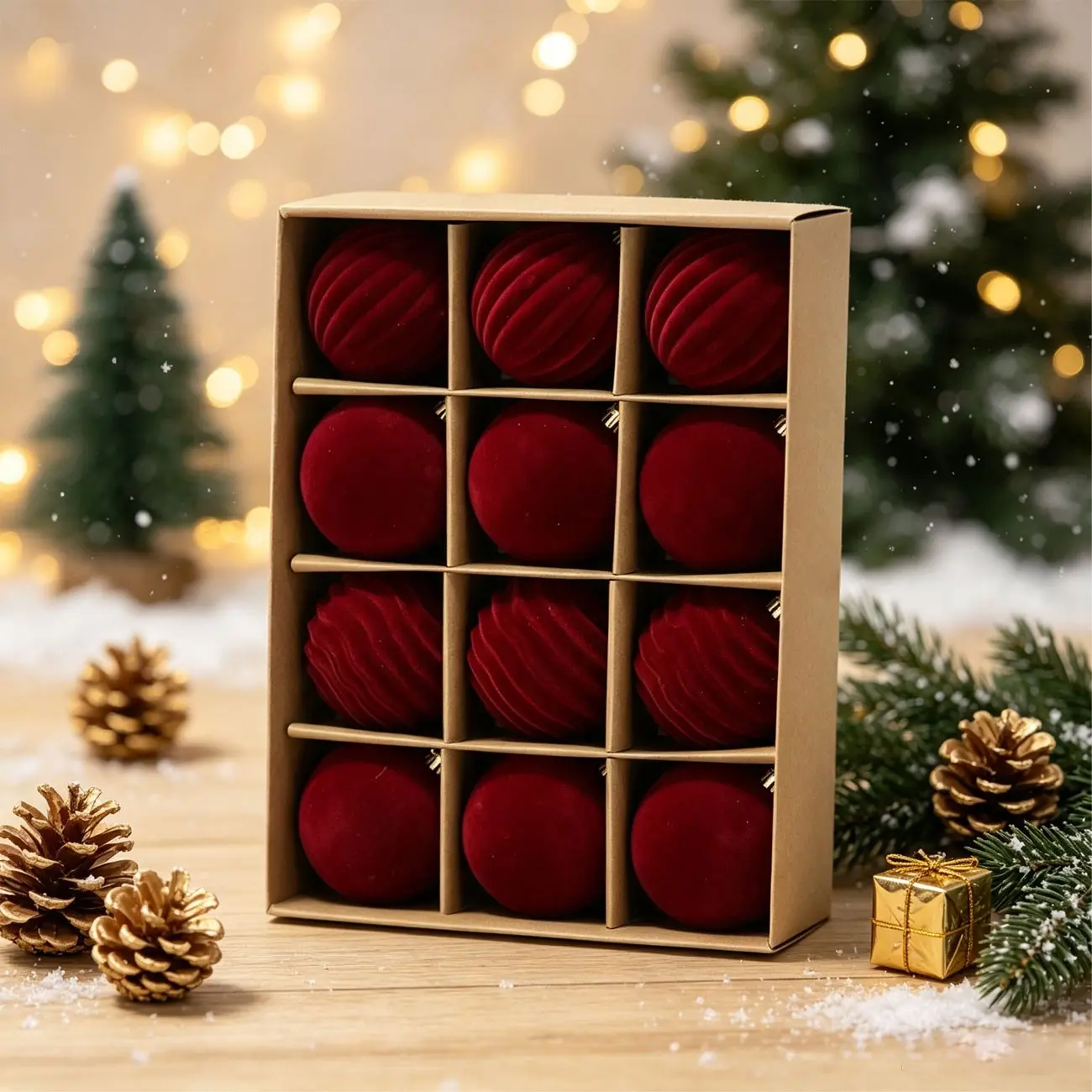 12-Pack 8cm Flocked Christmas Balls Set, Hanging Decorations for Christmas Tree, Perfect for Party and Home Decoration