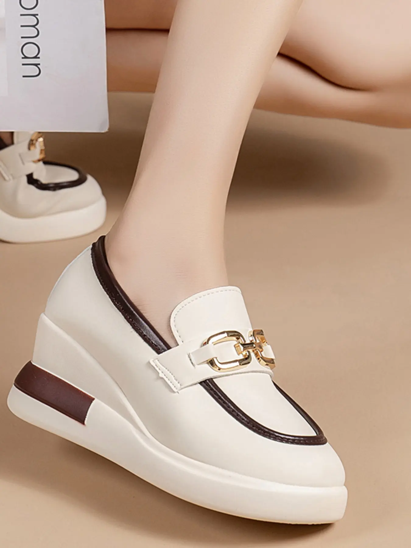 Lightweight Wedge Loafers 2026, Thick Sole Height Boost, Metal Buckle Design, Comfortable Slip-On Shoes, Perfect for Daily Wear