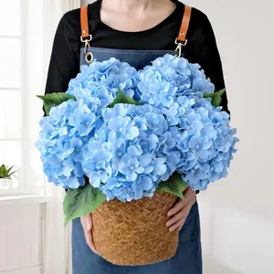 QUNWREATH Blue/Green/Pink/White Flowers Hydrangea Artificial Flowers, 5Pcs 20Inch Large Lifelike Silk Artificial Hydrangeas, Full Fake Flowers for Bouquet Table Centerpieces Wedding Indoor Home