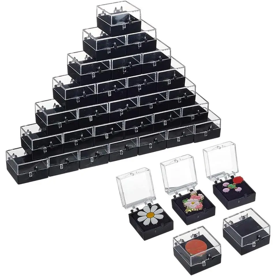 36 count Clear  Box for Pin, Pin Display Case With  Insert,  Badge Lapel Pins  Box Small Display Storage Boxes for Brooch Pins Medal Rings,1.1x1.1x0.8 Inch