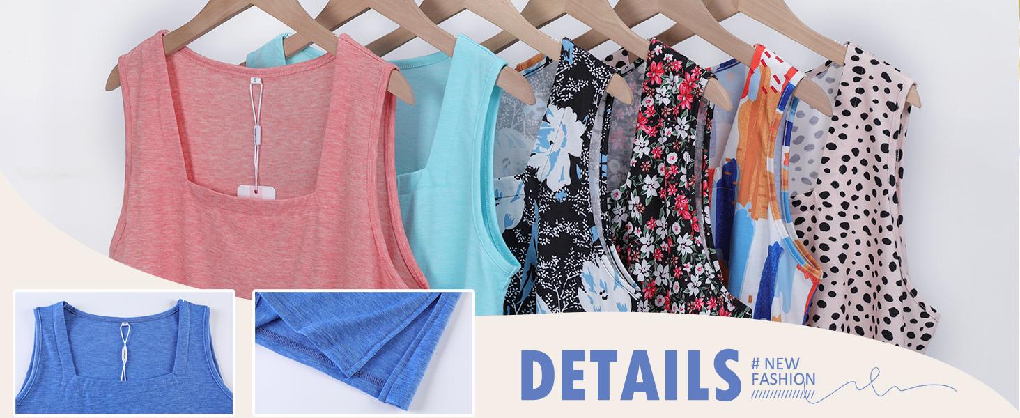 WIHOLL Summer Tank Tops for Women Square Neck Loose Fit Casual Fashion Flowy Sleeveless