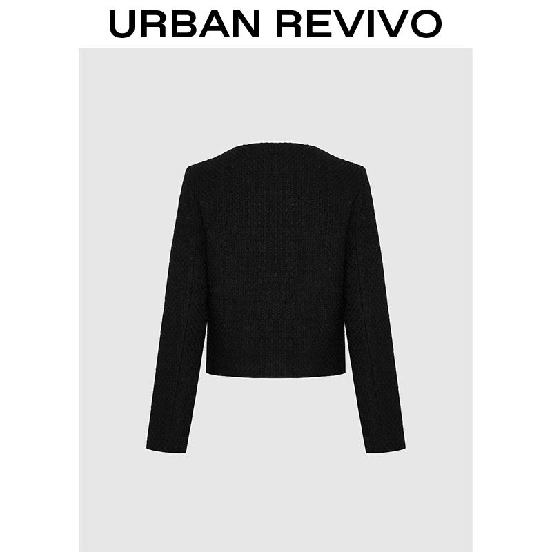 URBAN REVIVO Fashionable Tweed Jacket for Women  UWG130014 Casual Outfit 2025 Women Clothing Girl Elegant Fashion Trendy and Versatile OOTD Outerwear Coats