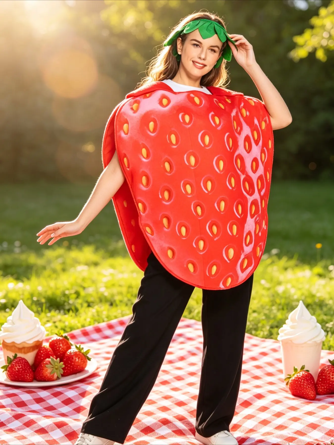 Adult Funny Strawberry Jumpsuit Fruit Theme Halloween Party Stage Performance Cos Dress Up