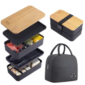 Japanese Bamboo Bento Box with Compartments and Utensils Stackable Lunch Box Includes Lunch Bag for Meal Prep Black#fathersdaygift