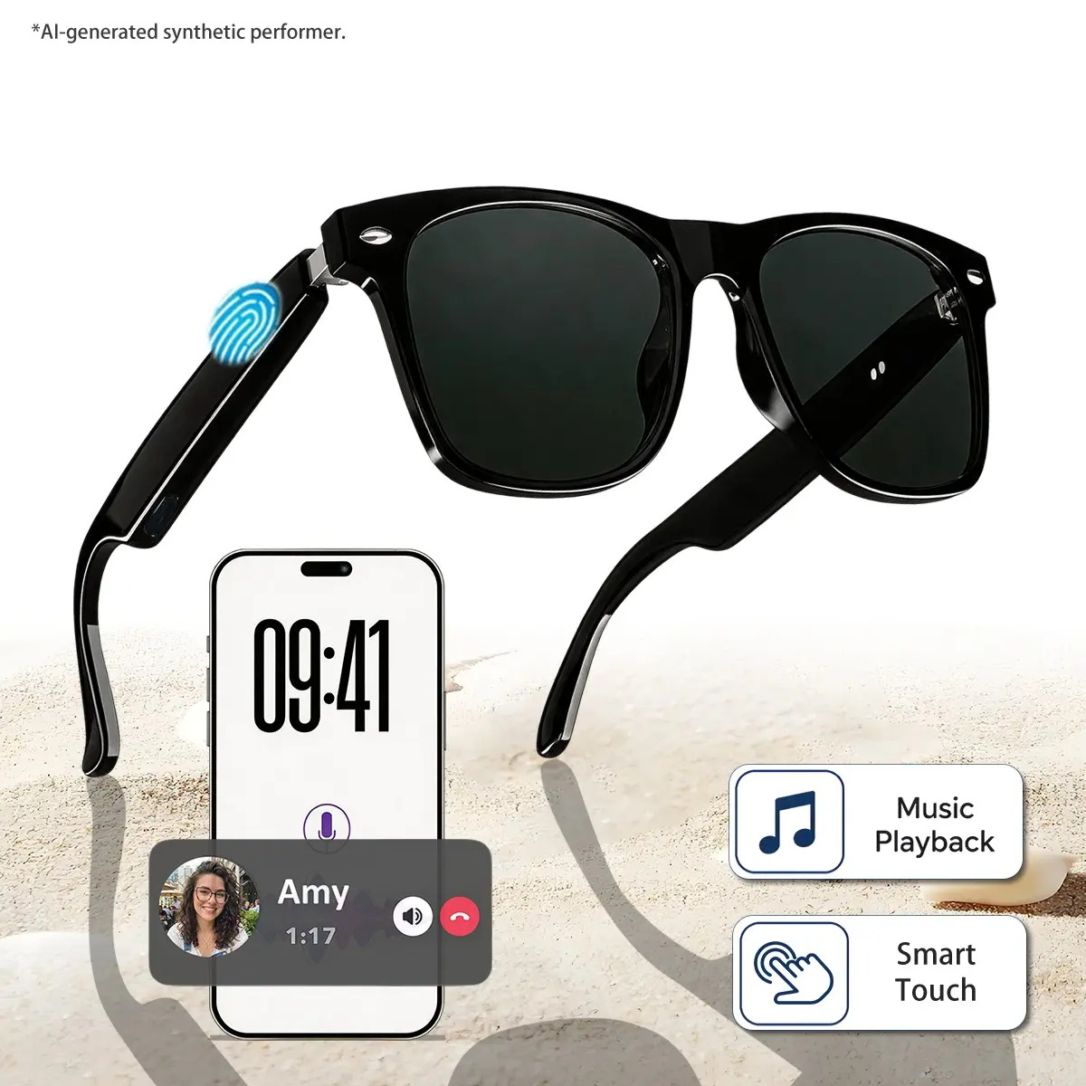 Wireless Audio Sunglasses with Headphones, Glasses for Men and Woman, Wireless Bluetooth Audio Sunglasses with Smart Touch Control, Hands Free Calls & Remote Camera Shutter, Driving Hiking Travel