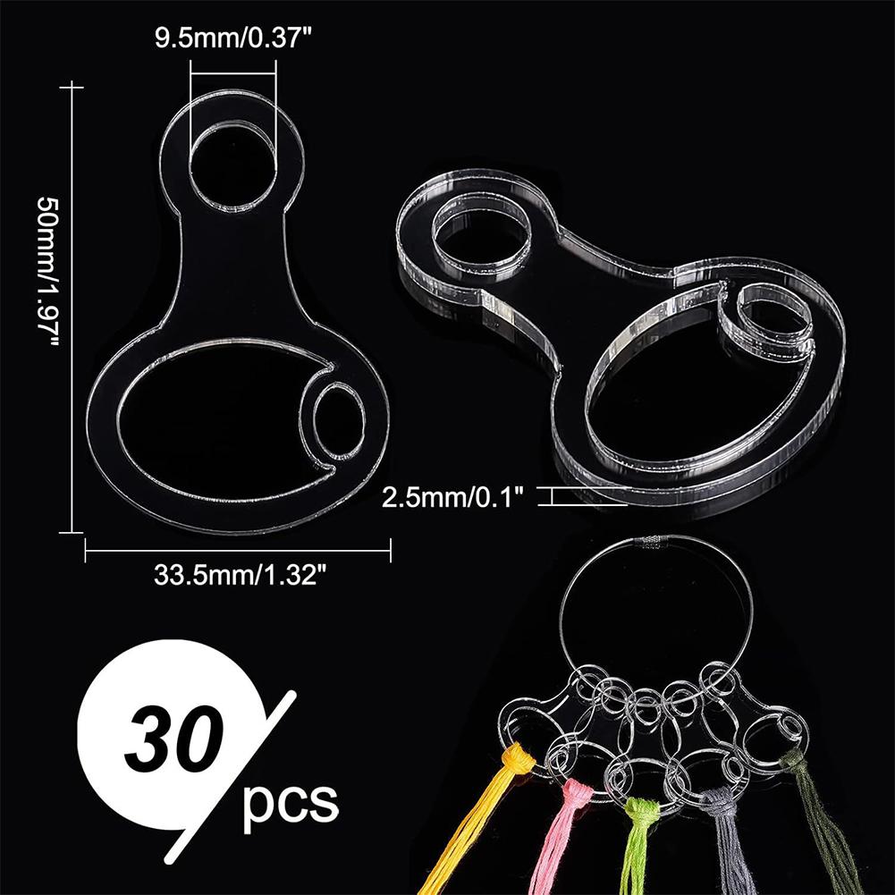 40Pcs Acrylic Transparent Cross Stitch Storage Holder with Iron Ring DIY Craft Embroidery Thread Holder Clear Winding Boards Floss Bobbins for Craft Storage