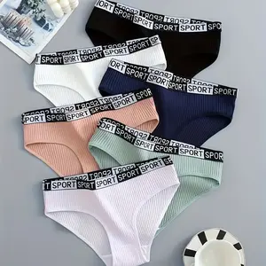 Plus Size Mid Rise Ribbed Cotton Briefs, Solid Color Hip Lifting Panties with Double Layer Crotch, Breathable Soft Underwear for Daily & Casual Wear