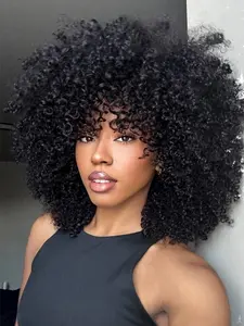 31 Short Afro Curly Wig for Women, 14 Inch Kinky Curly Wigs with Bangs, Fluffy and Full Bomb Curly Wigs, Synthetic Glueless Curly Afro Wig