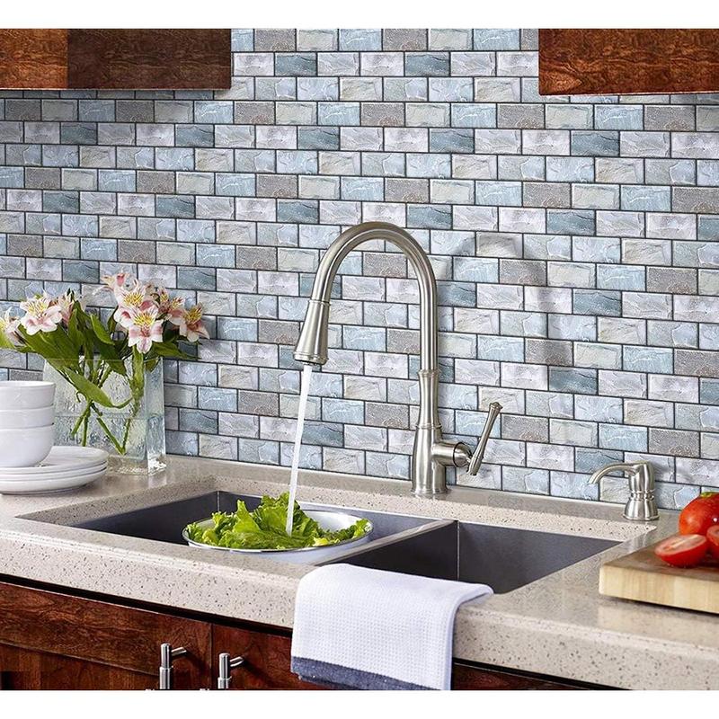 Peel and Stick Backsplash for Kitchen, Peel and Stick Tile Kitchen,  Splash Tile for Bathroom, 3D Brick Wall Tiles Subway Tiles, 10 Sheets 10" x10.6